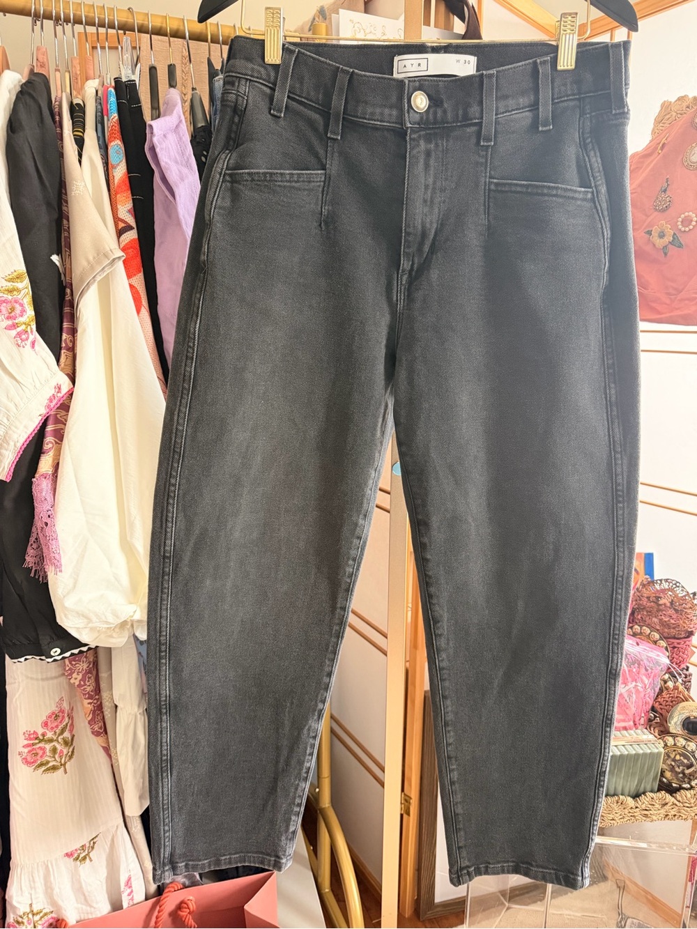 AYR The Beat Jeans Womens 30 Black High Rise Tapered Mom Denim Made in USA